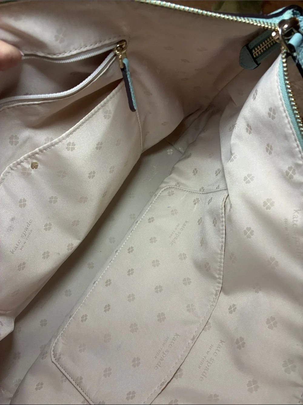 kate spade Light Blue Pebbled Leather Tote with Gold Logo‎